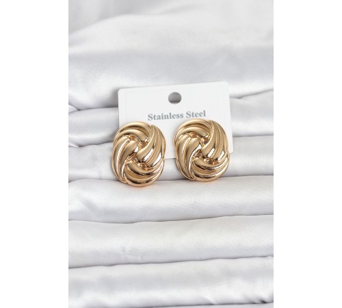 316L Çelik Gold Renk Motif Desen Model Kadın Küpe