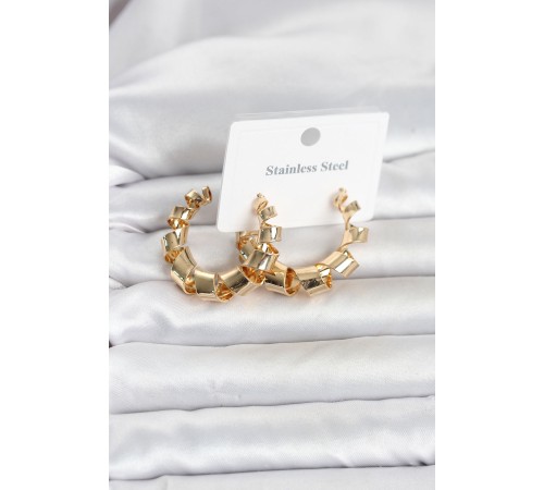 316L Çelik Gold Renk Spiral Halka Kadın Küpe