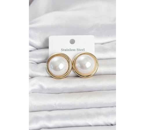 316L Çelik Gold Renk İnci Model Vintage Kadın Küpe
