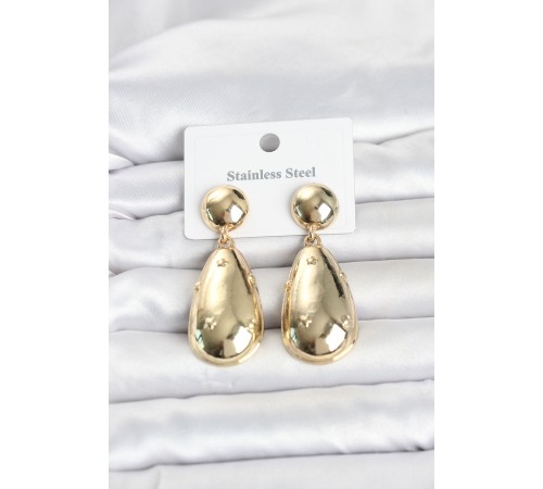 316L Çelik Gold Renk Damla Model Kadın Küpe