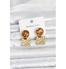 316L Çelik Gold Renk Leopar Desenli Plaka Model Kadın Küpe