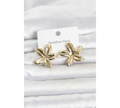 316L Çelik Gold Renk Lotus Çiçeği Model Kadın Küpe