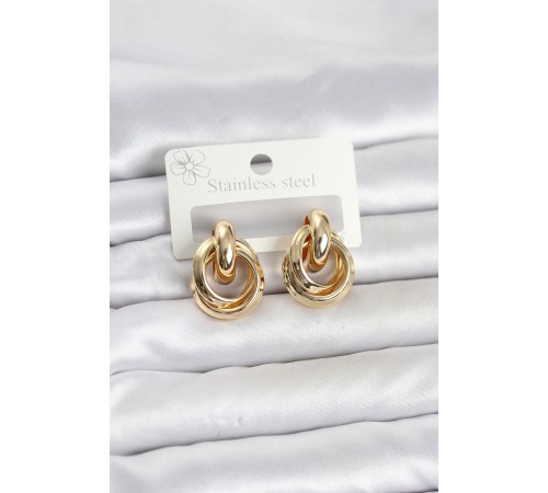 316L Çelik Gold Renk Halka Model Kadın Küpe