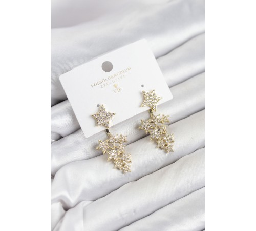 Yıldız Model Gold Renk Zirkon Taşlı Küpe