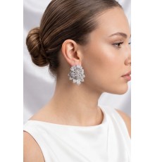 Gümüş Renk Zirkon Taşlı Çiçek Model Kadın Abiye Küpe