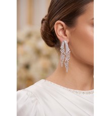 Gümüş Renk Zirkon Taşlı Çelenk Model Kadın Abiye Küpe