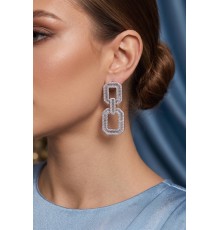 Gümüş Renk Zirkon Taşlı Kare Model Kadın Abiye Küpe