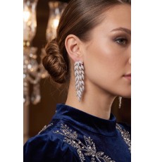 Gümüş Renk Zirkon Taşlı Sarmaşık Yaprak Model Kadın Abiye Küpe