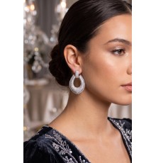 Gümüş Renk Zirkon Taşlı Damla Halka Model Kadın Abiye Küpe