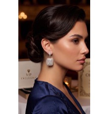 Gümüş Renk Zirkon Taşlı Kare Model Kadın Abiye Küpe