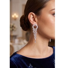 Gümüş Renk Zirkon Taşlı Saçaklı Model Kadın Abiye Küpe