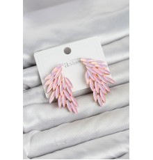 Pembe Renk Kristal Taşlı Kanat Küpe