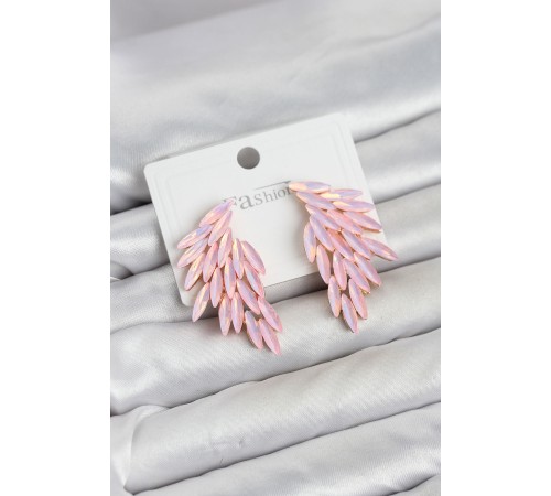 Pembe Renk Kristal Taşlı Kanat Küpe