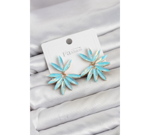 Buz Mavisi Renk Kristal Taşlı Lotus Model Kadın Küpe