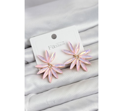 Pembe Renk Kristal Taşlı Lotus Model Kadın Küpe