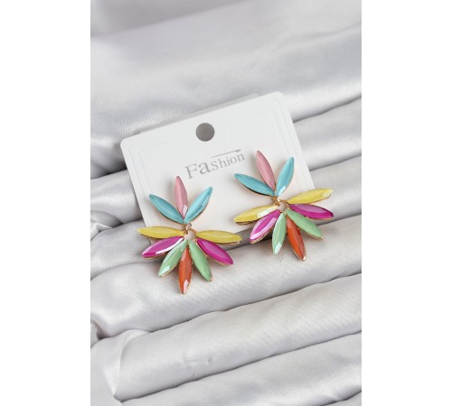 Karışık Renk Kristal Taşlı Lotus Model Kadın Küpe
