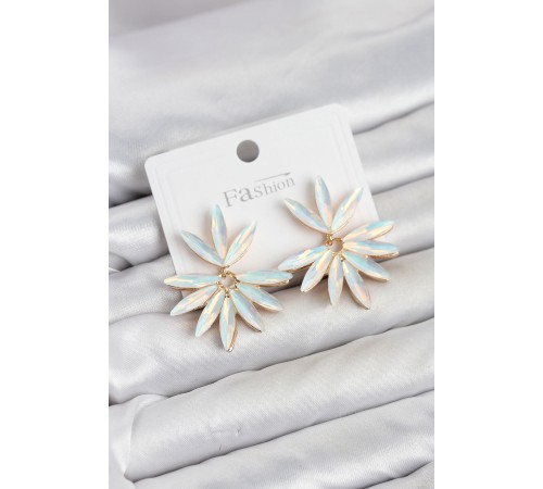 Beyaz Renk Kristal Taşlı Lotus Model Kadın Küpe