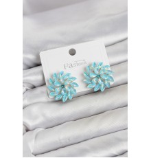 Buz Mavisi Renk Kristal Taşlı Çiçek Model Kadın Küpe