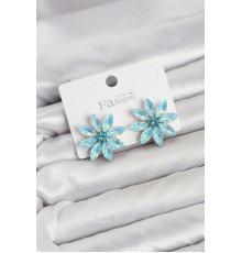 Buz Mavisi Renk Kristal Taşlı Lotus Çiçek Model Kadın Küpe