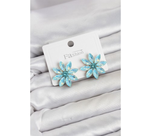 Buz Mavisi Renk Kristal Taşlı Lotus Çiçek Model Kadın Küpe