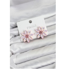 Pembe Renk Kristal Taşlı Lotus Çiçek Model Kadın Küpe