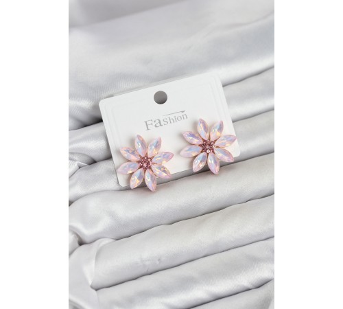 Pembe Renk Kristal Taşlı Lotus Çiçek Model Kadın Küpe