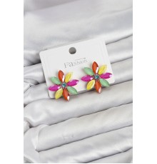 Karışık Renk Kristal Taşlı Lotus Çiçek Model Kadın Küpe