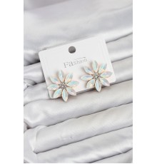 Beyaz Renk Kristal Taşlı Lotus Çiçek Model Kadın Küpe