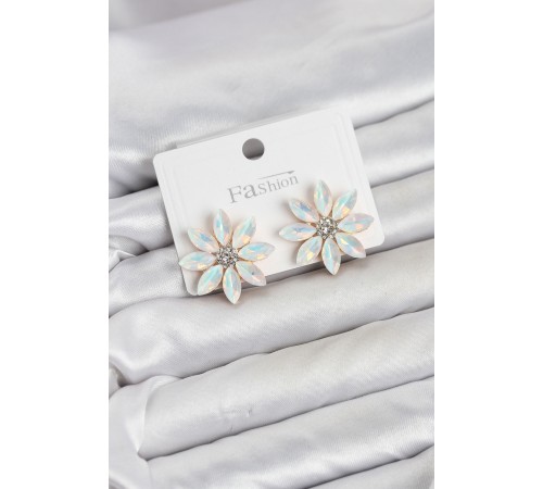 Beyaz Renk Kristal Taşlı Lotus Çiçek Model Kadın Küpe