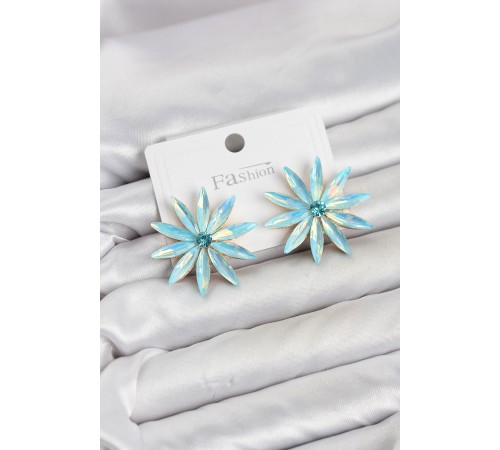 Buz Mavisi Kristal Taşlı Lotus Model Kadın Küpe