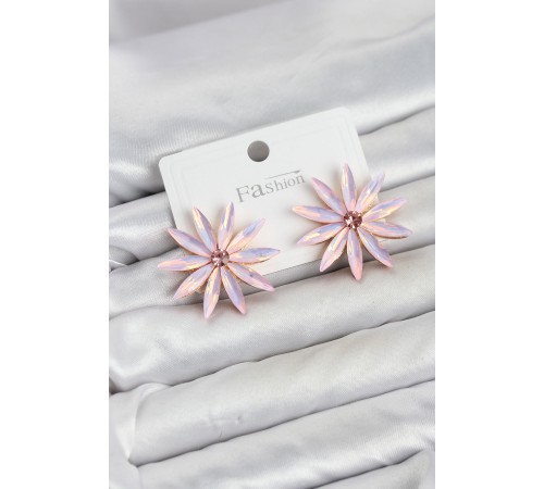Pembe Kristal Taşlı Lotus Model Kadın Küpe