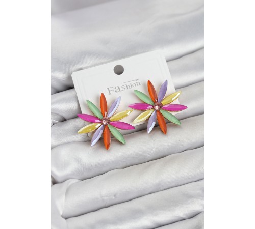 Karışık Renk Kristal Taşlı Lotus Model Kadın Küpe