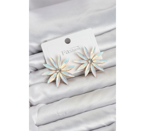 Beyaz Renk Kristal Taşlı Lotus Model Kadın Küpe
