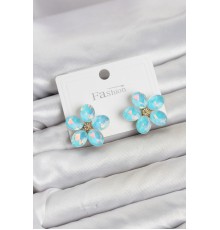 Buz Mavisi Renk Kristal Taşlı Çiçek Model Kadın Küpe