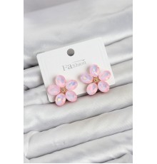 Pembe Renk Kristal Taşlı Çiçek Model Kadın Küpe