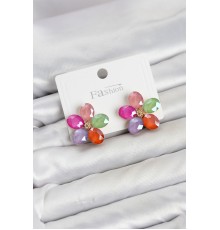 Karışık Renk Kristal Taşlı Çiçek Model Kadın Küpe