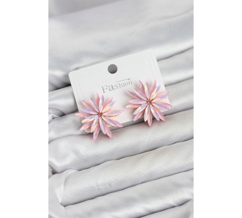 Lotus Model Pembe Renk Kristal Taşlı Kadın Küpe