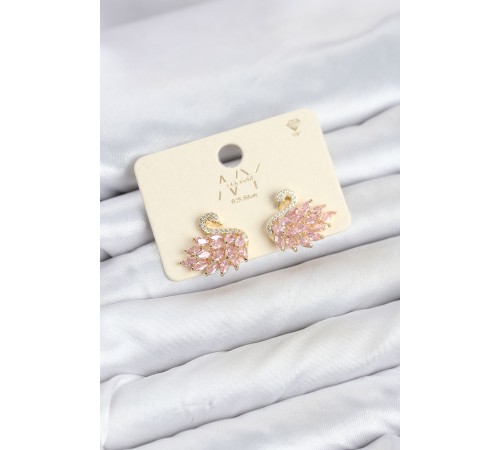 Pembe Zirkon Taşlı Gold Swan Kuğu Model Kadın Küpe