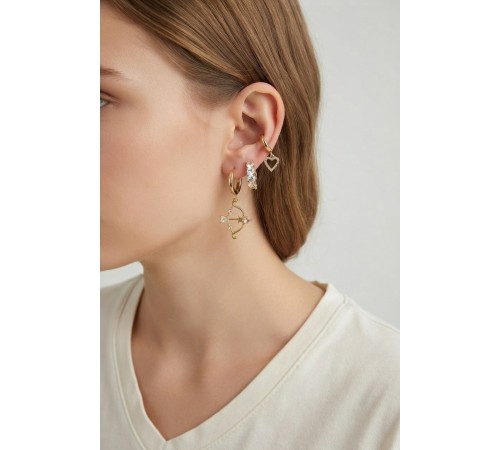 3 lü Set Küpe Gold Renk Eros Yay Detaylı