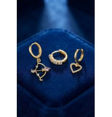 3 lü Set Küpe Gold Renk Eros Yay Detaylı