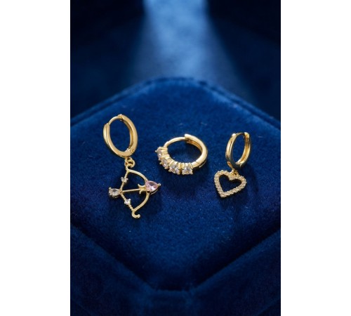 3 lü Set Küpe Gold Renk Eros Yay Detaylı