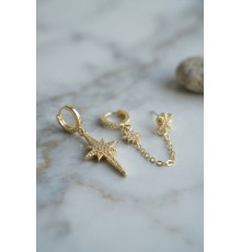 3 lü Set Küpe Gold Renk Zincir Detaylı