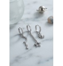 3 lü Set Ay Yıldız ve Güneş Model Gümüş Renk Kadın Küpe