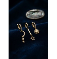 3 lü Set Ay Yıldız ve Güneş Model Gold Renk Kadın Küpe