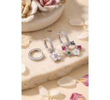 3 lü Set Gümüş Renk Çiçek Model Küpe