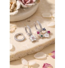 3 lü Set Gümüş Renk Çiçek Model Küpe