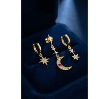 Gold Renk 3 lü Ay ve Yıldız Model Küpe