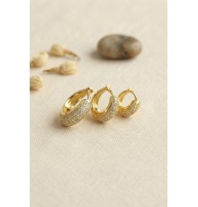 Gold Renk 3 lü Zirkon Taşlı Halka Küpe Set