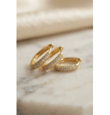3 lü Set Gold Renk Zirkon Taşlı Kare Halka Küpe