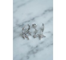 Kutup Yıldızı Model Gümüş Renk 3 lü Küpe Set